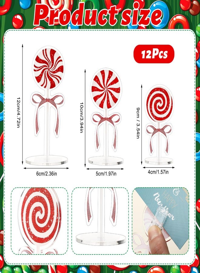 AceOrbit 12 Pcs Christmas Candy Table Decorations Candy Cane Photo Holders Xmas Acrylic Centerpiece Red White Picture Stand Place Card Table Number Holders for Xmas Tiered Tray Home Desk Office Decor - Image 3